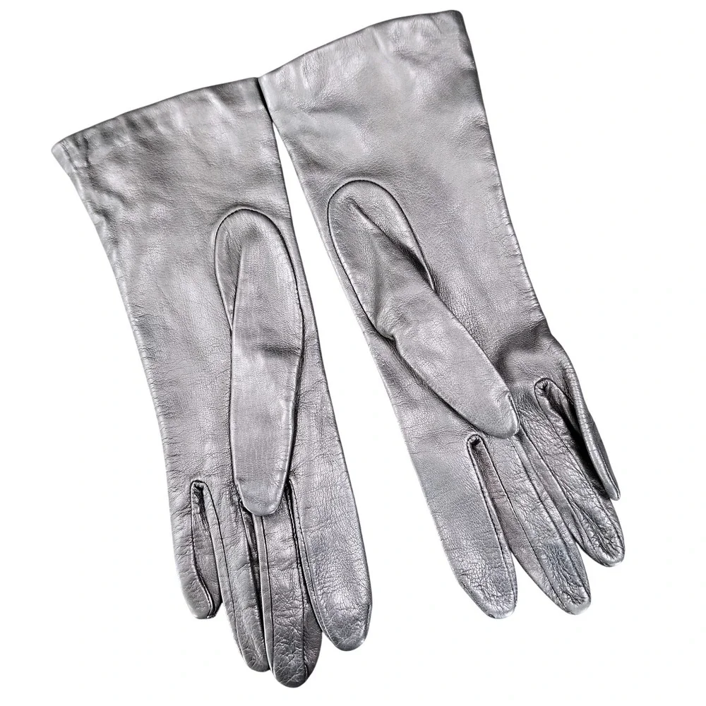 Vintage Antron Thin Leather Gloves Women's Sz 6.5 Black Lined Mid Length‎ Preppy